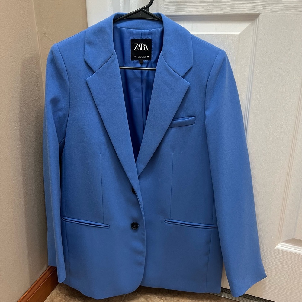 Zara Blue Single-Breasted Blazer